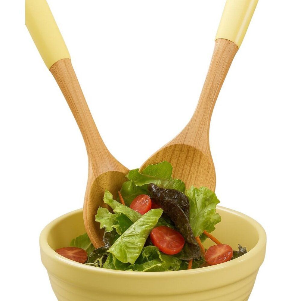 Fiestaware Fiesta Salad Servers Tongs Bamboo Utensils Yellow